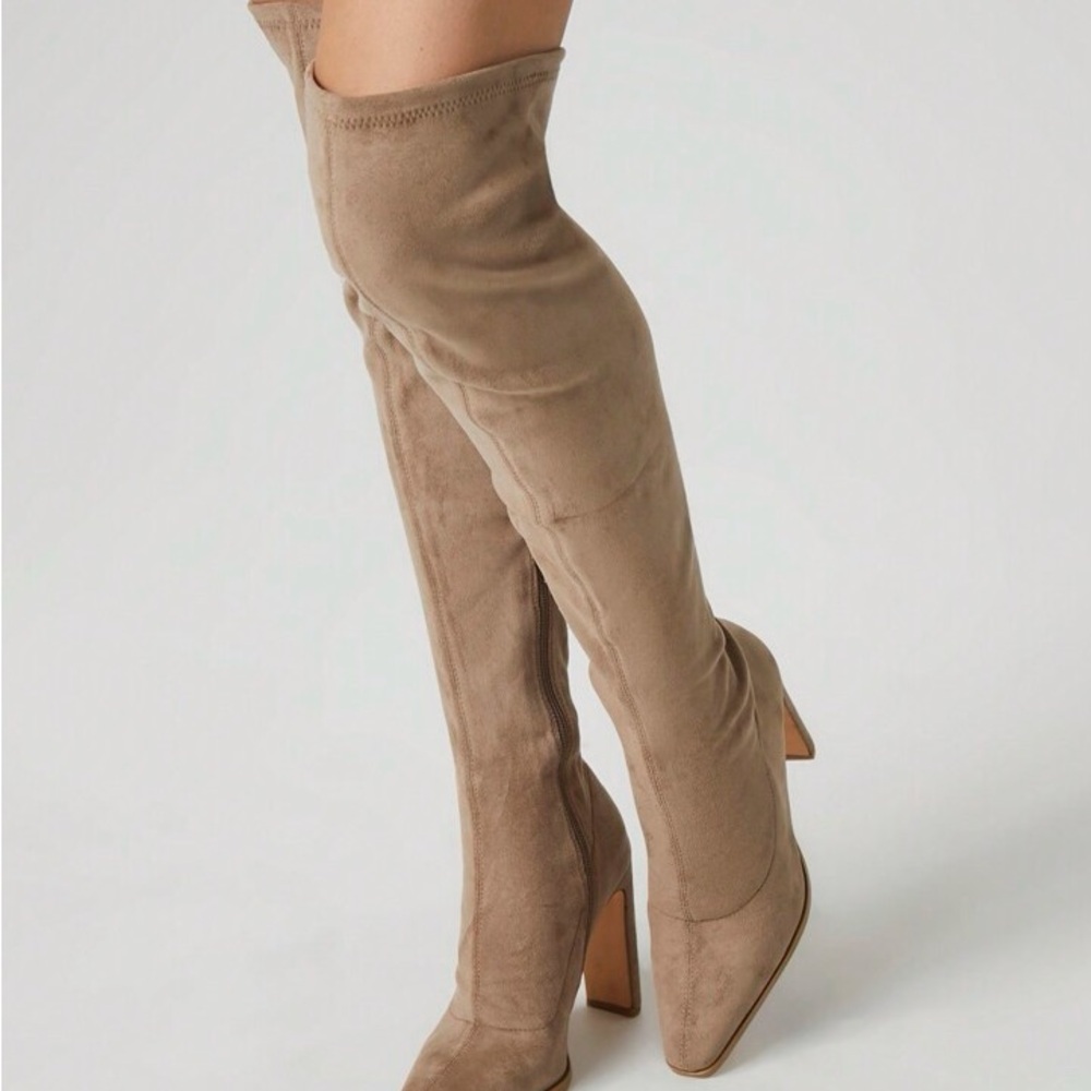STEVE MADDEN Emotions Women's Over-the-Knee Faux Suede Boots - Taupe Heeled - Picture 2 of 6